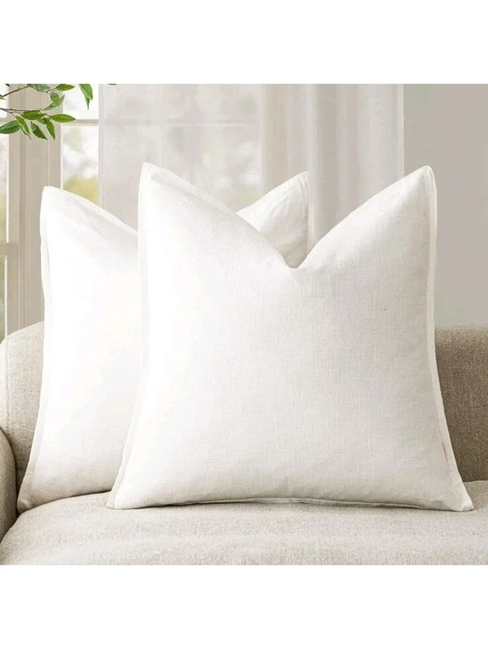 Foindtower Pack of 2, Decorative Linen Soild Throw Pillow Covers Soft 20